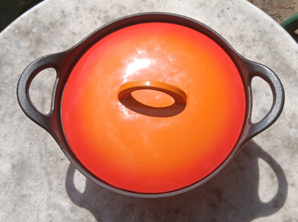 HACKMAN gietijzeren pan oranje verlopend. Ø 25 cm (G358), Ophalen of Verzenden, Zo goed als nieuw, Met deksel, Overige merken