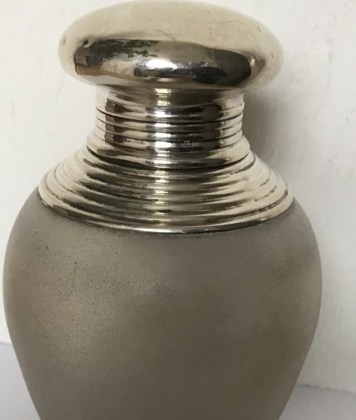 Antieke19e-eeuwse matglazen theebus met zilveren dop/montuur, Antiek en Kunst, Antiek | Goud en Zilver, Ophalen, Zilver