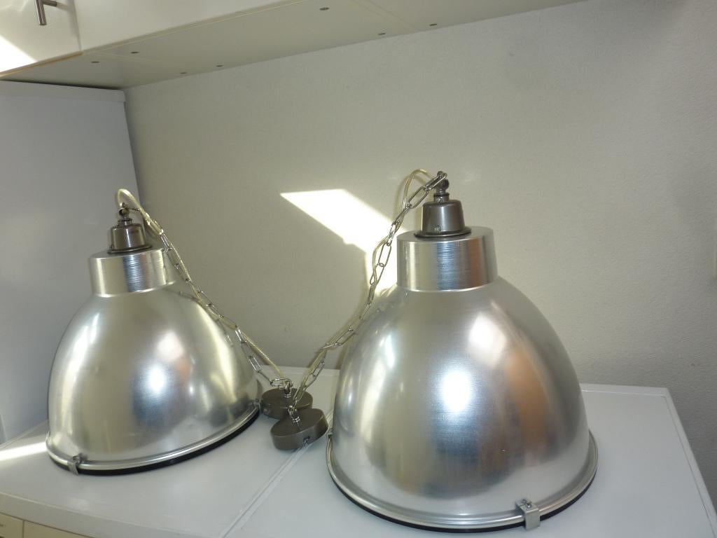 2 Industriële hanglampen., Ophalen, Gebruikt, Metaal, Minder dan 50 cm