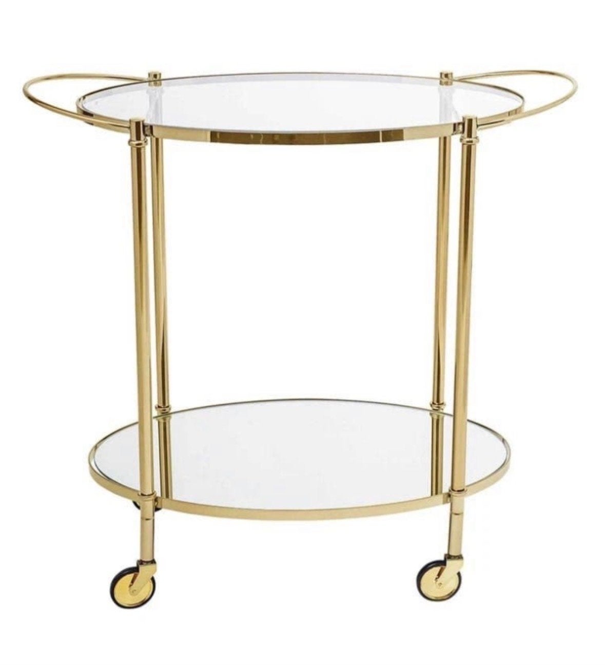 Gouden serveerwagen met glazen platen, Ophalen of Verzenden, Zo goed als nieuw, Goud, Metaal