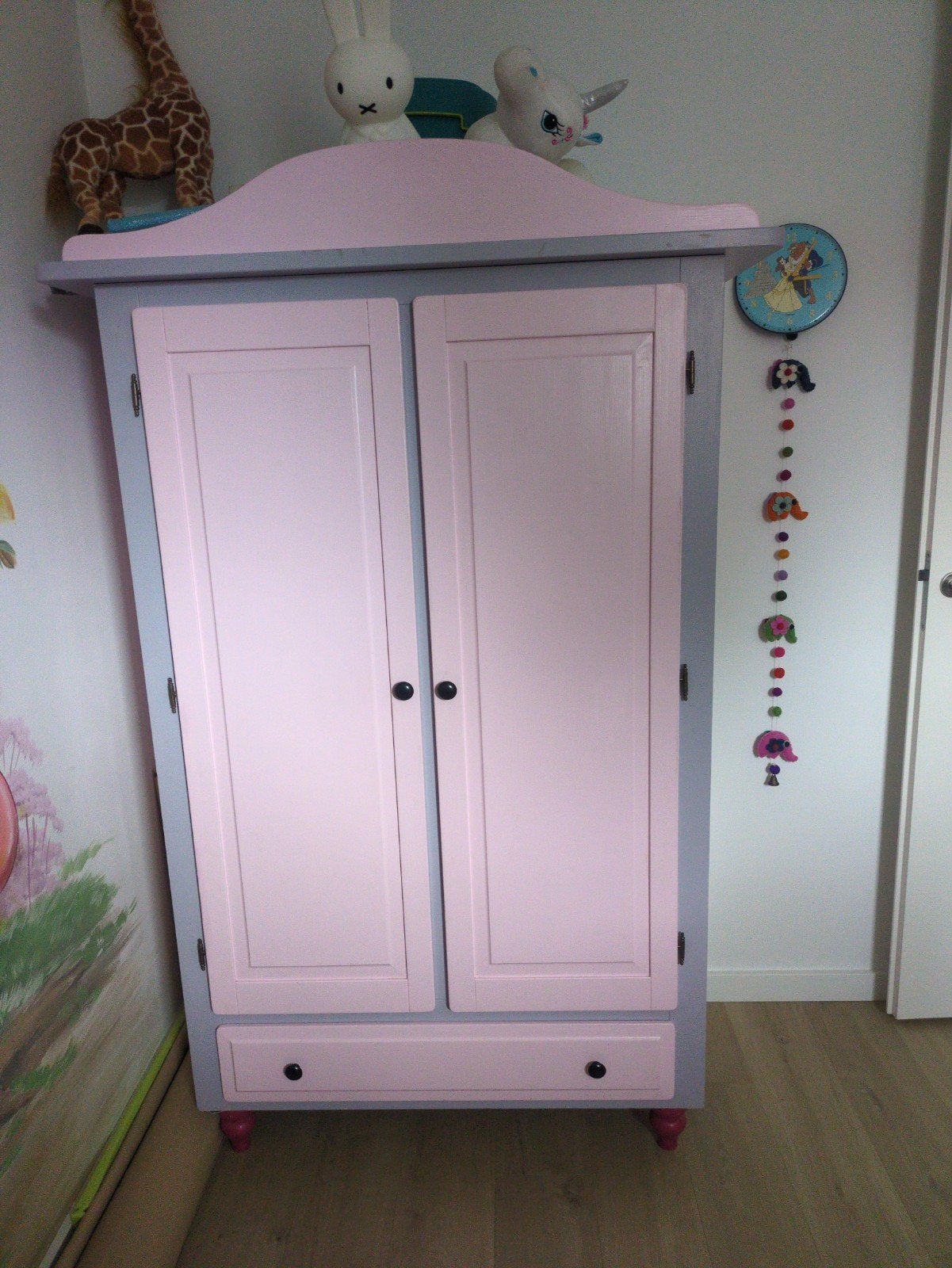 Leuke roze/grijze meisjes kledingkast met lades, Ophalen, Gebruikt, Kast, 105 cm of meer