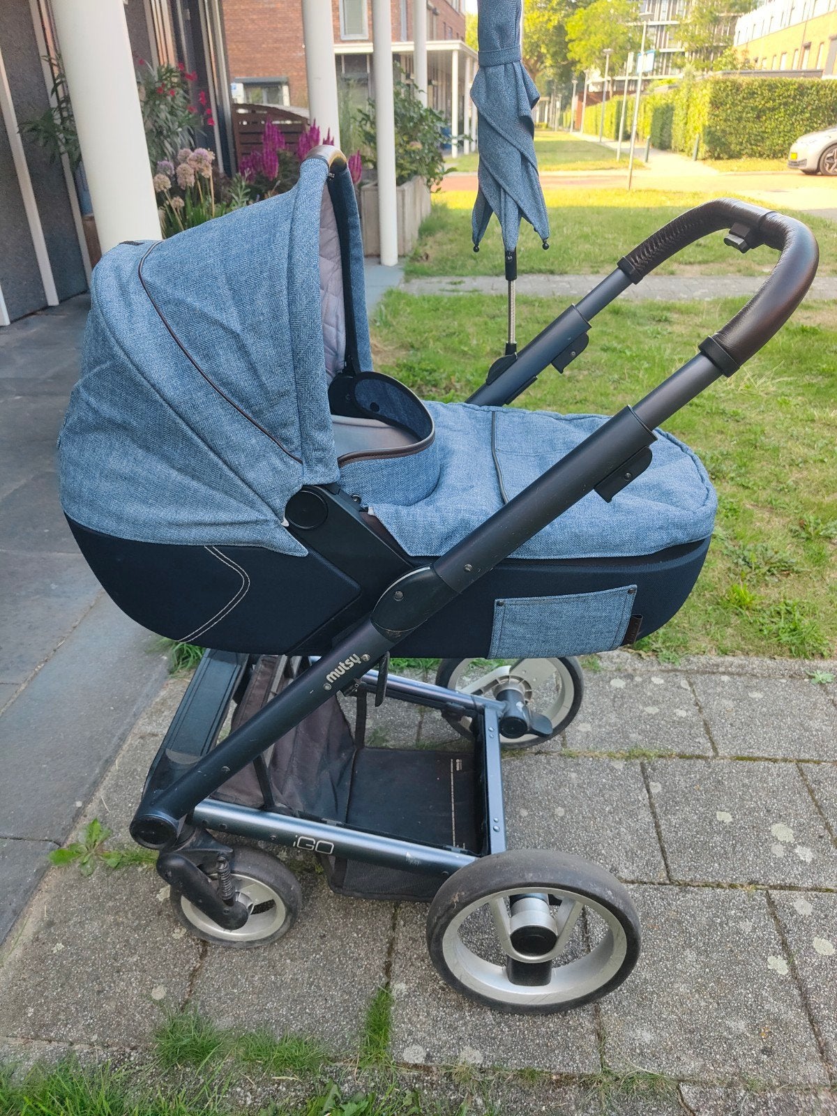 Mutsy Evo Combiwagen Denim Blauw met Accessoires, Ophalen of Verzenden, Gebruikt, Combiwagen, Mutsy