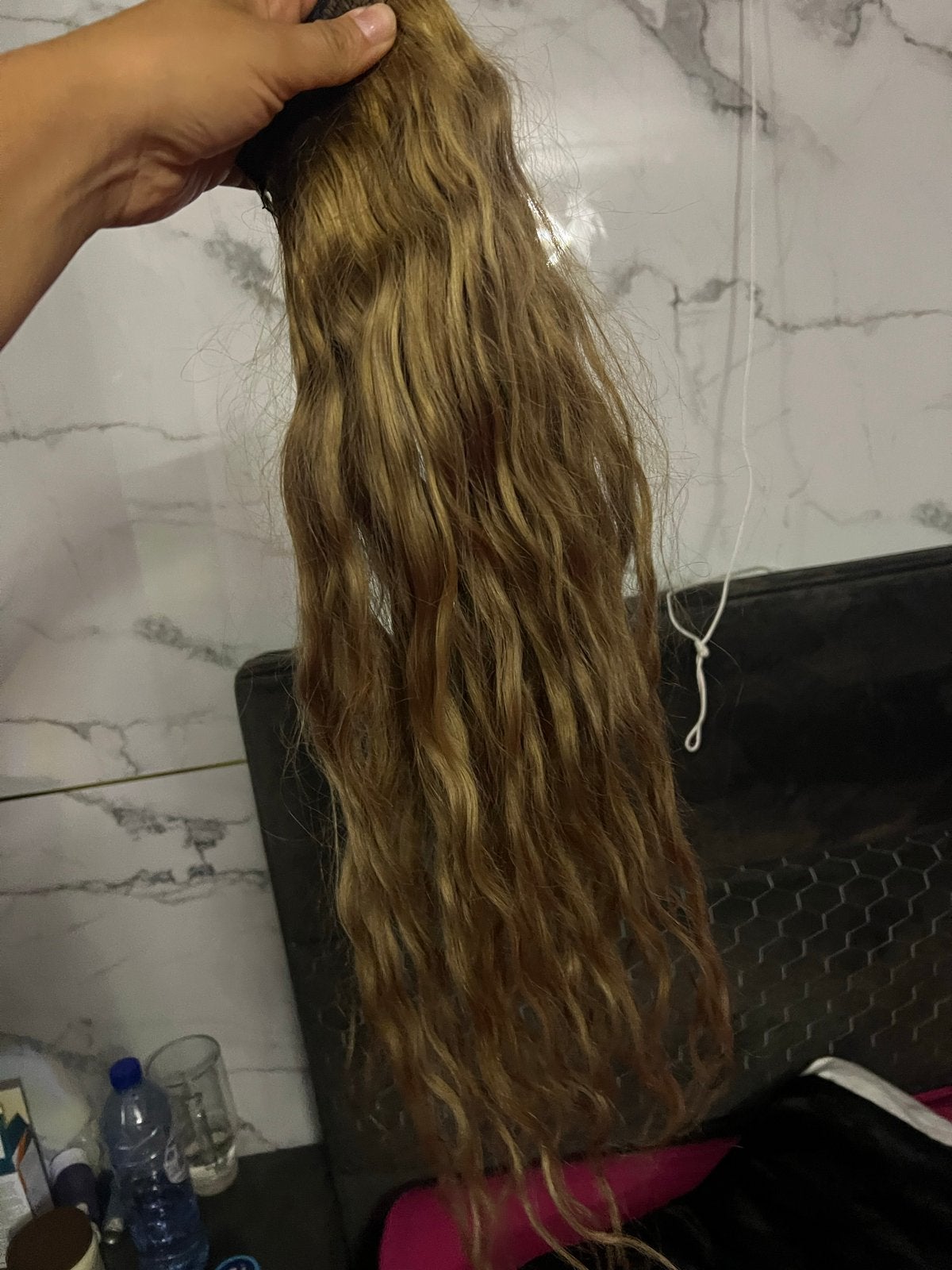 Haarverlenging - Krullend Blond/Bruin, Ophalen of Verzenden, Gebruikt, Pruik of Haarverlenging