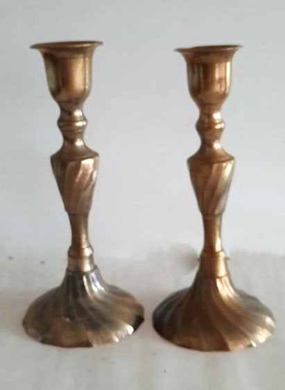 Paar vintage Kandelaars, verzilverd messing met Swirl-Motief, Overige materialen, Gebruikt, Ophalen of Verzenden, Kandelaar