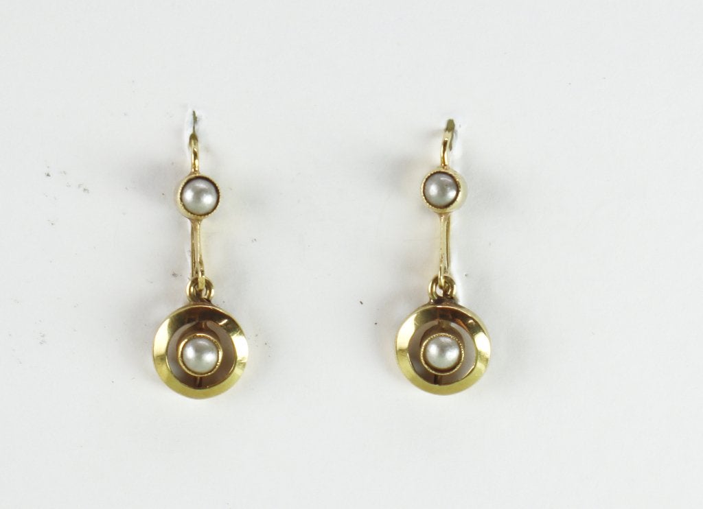 Antieke gouden oorbellen met parels Art Deco, Ophalen of Verzenden, Goud, Oorbellen