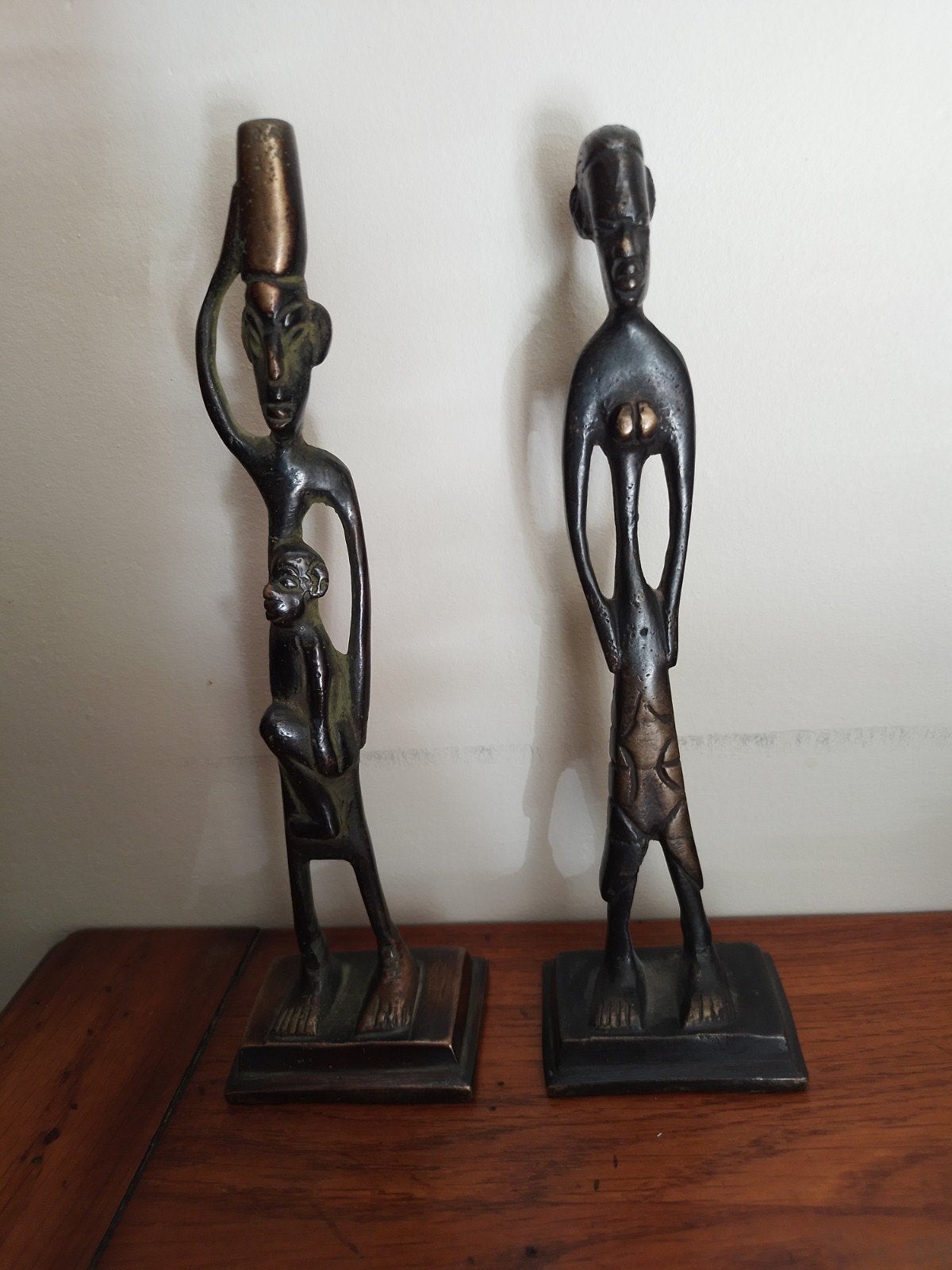 2 vintage  bronze Afrikaanse beeldjes, Ophalen of Verzenden, Brons