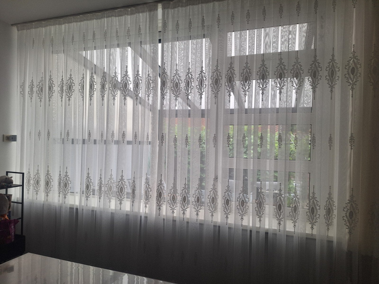 Lichtdoorlatende vitrage met patroon, Huis en Inrichting, Ophalen, Vitrage, Gebruikt, Wit