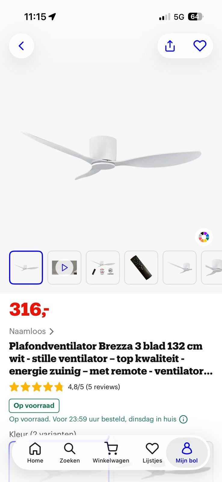 Plafondventilator (fluisterstil), Ophalen of Verzenden, Zo goed als nieuw, Plafondventilator
