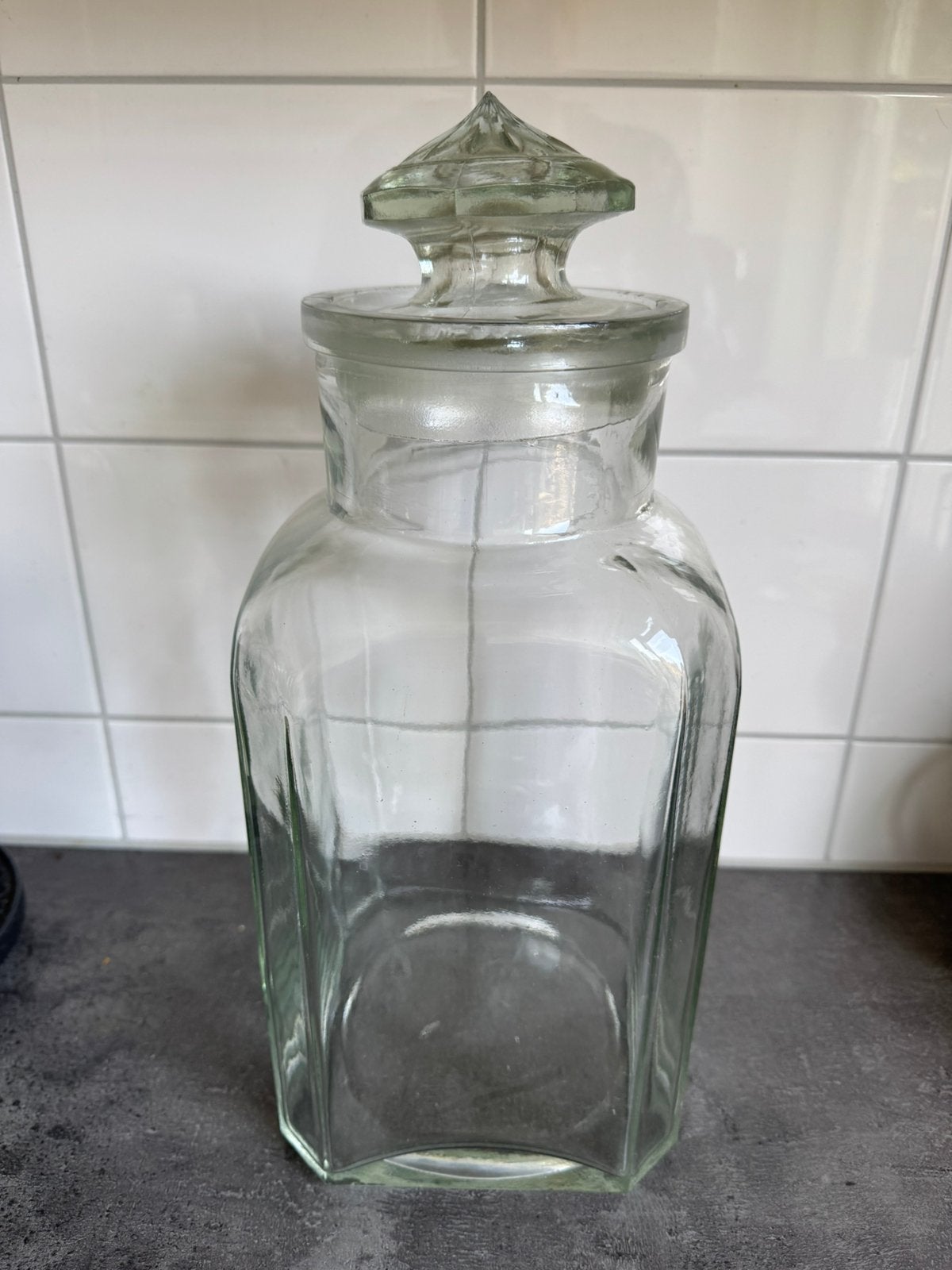 Grote glazen voorraadpot, snoeppot met glazen deksel, Glas, Ophalen, Zo goed als nieuw