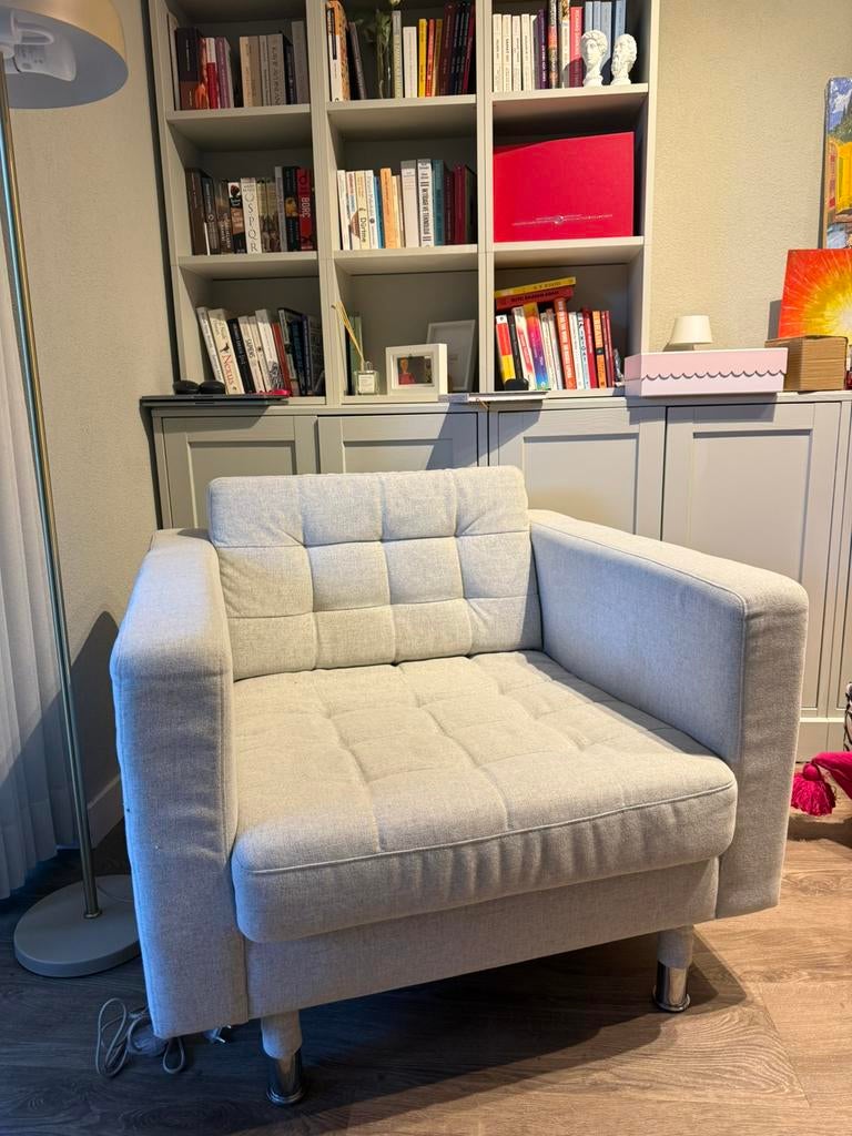 IKEA Landskrona Fauteuil - Gunnared Beige - Metal poten, Ophalen, Eenpersoons, 75 tot 100 cm, Zo goed als nieuw