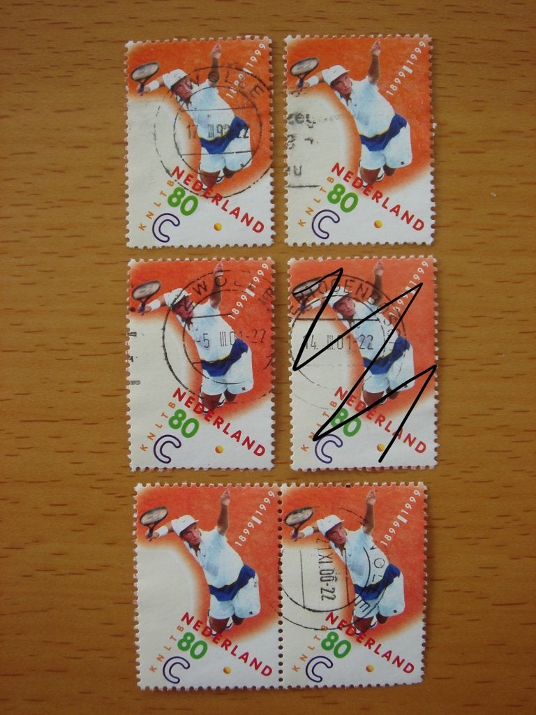 100 jaar KNLTB 5x NVPH 1813, Postzegels en Munten, Ophalen of Verzenden, Na 1940, Gestempeld
