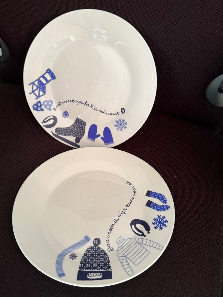Unox vintage / kinder (ontbijt) borden 2 stuks doorsn. 23 cm, Overige merken, Vintage, Ophalen of Verzenden, Zo goed als nieuw