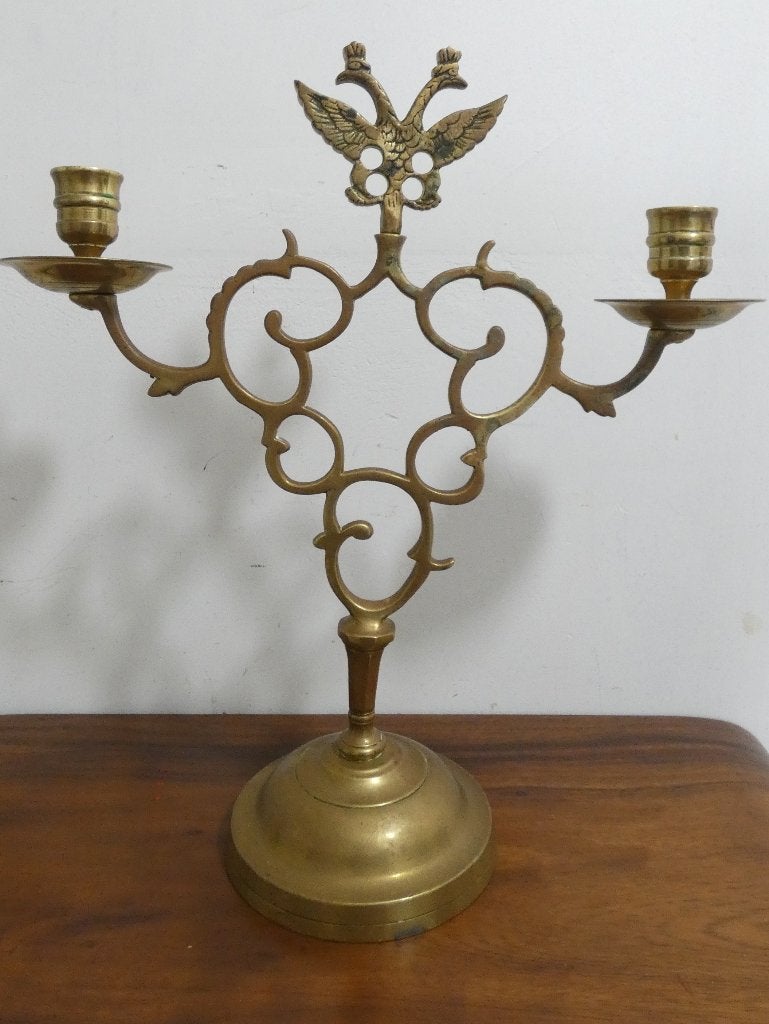 Antieke kandelaar met adelaar [1454], Ophalen of Verzenden, Koper of Brons