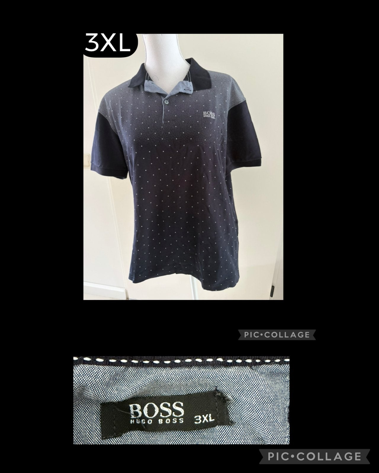 BOSS Hugo Boss Polo Shirt 3XL - Donkerblauw met stippen, Kleding | Heren, Grote Maten, Ophalen of Verzenden, Gedragen, Blauw, Shirt