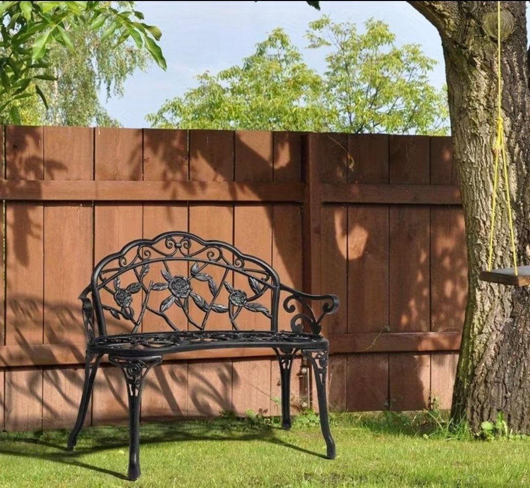 2x Tuinbanken gietaluminium met rozenmotief Zwart per st€125, Ophalen of Verzenden, Nieuw