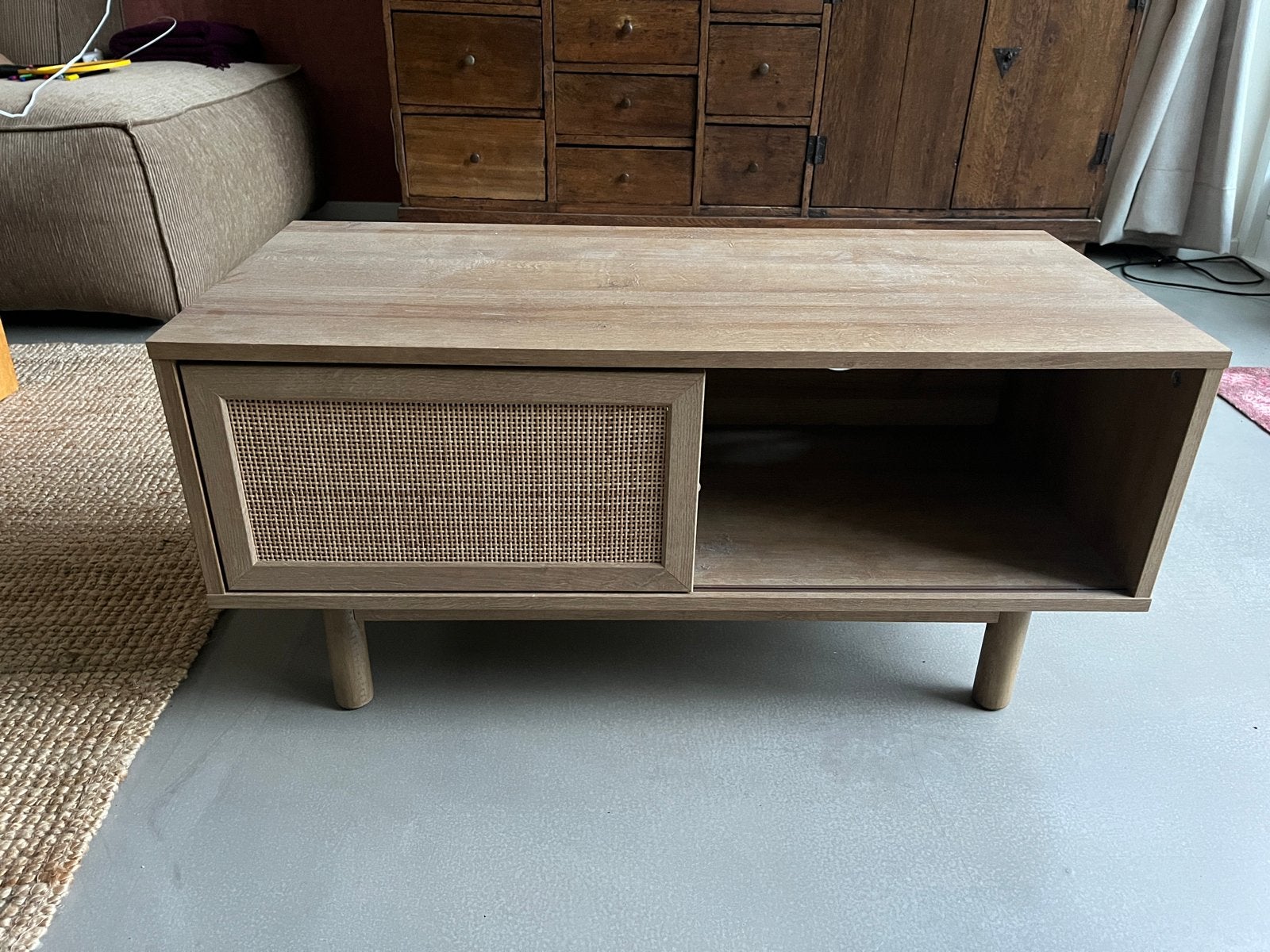 Rotan/eikeneffect tv-meubel, MADE Pavia compact, Ophalen, 50 tot 100 cm, Zo goed als nieuw, Minder dan 100 cm