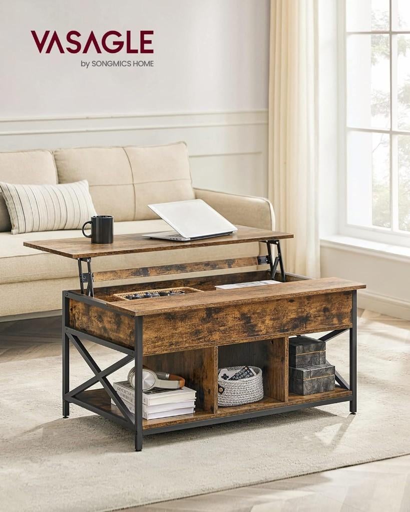 Salontafel-Koffietafel-60 x 100 x (48-62) cm- Rustiek Bruin, Huis en Inrichting, Tafels | Salontafels, Ophalen, 100 tot 150 cm