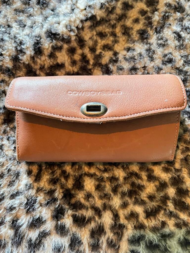 Cowboysbag portemonnee met knipsluiting, Zo goed als nieuw, Roze, Leer, Ophalen
