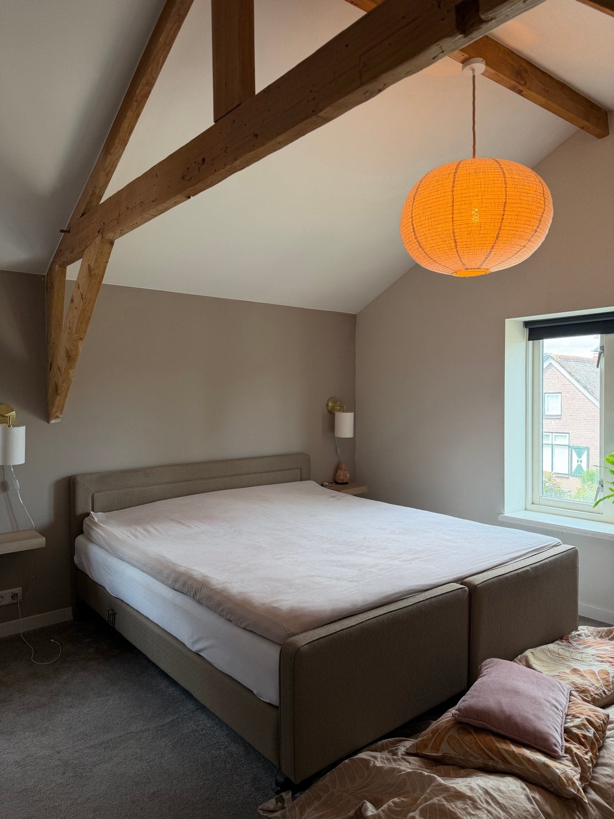 Tweepersoons boxspring met verstelbare bodem incl topper, Ophalen, Verstelbaar, Bruin, 210 cm