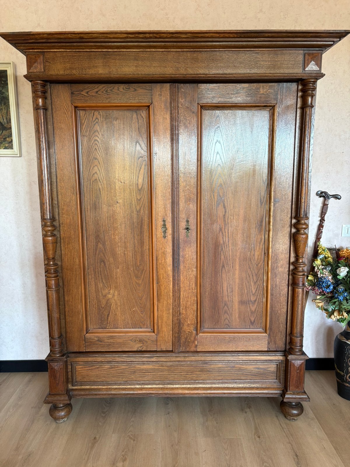 Antieke eiken 2-deurs kolommenkast ca. 1880-1900, Ophalen