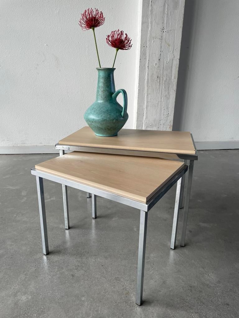 2 Vintage tafeltje jaren chroom pastoe, Ophalen