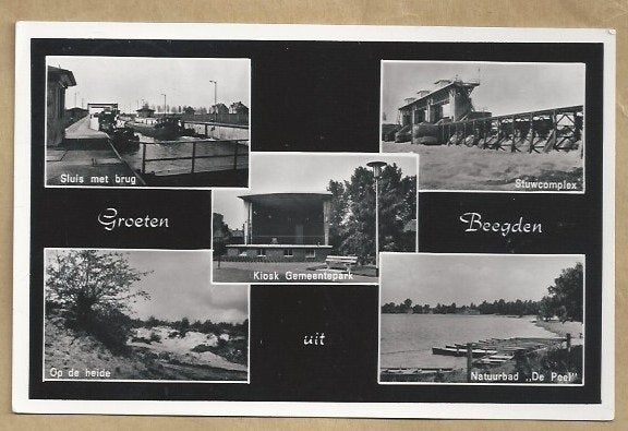 Oude ansichtkaart Beegden - Sluis Stuw Kiosk Heide Natuurbad, Ophalen of Verzenden, 1940 tot 1960, Gelopen, Limburg