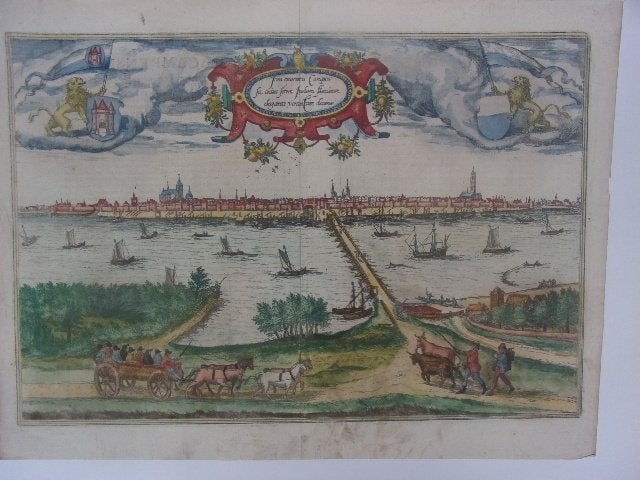 Kampen "Icon Civitatis Campensis" Aanzicht Braun & Hogenberg, Antiek en Kunst, Stadsgezicht, Ophalen of Verzenden, Gravure, Met tekst