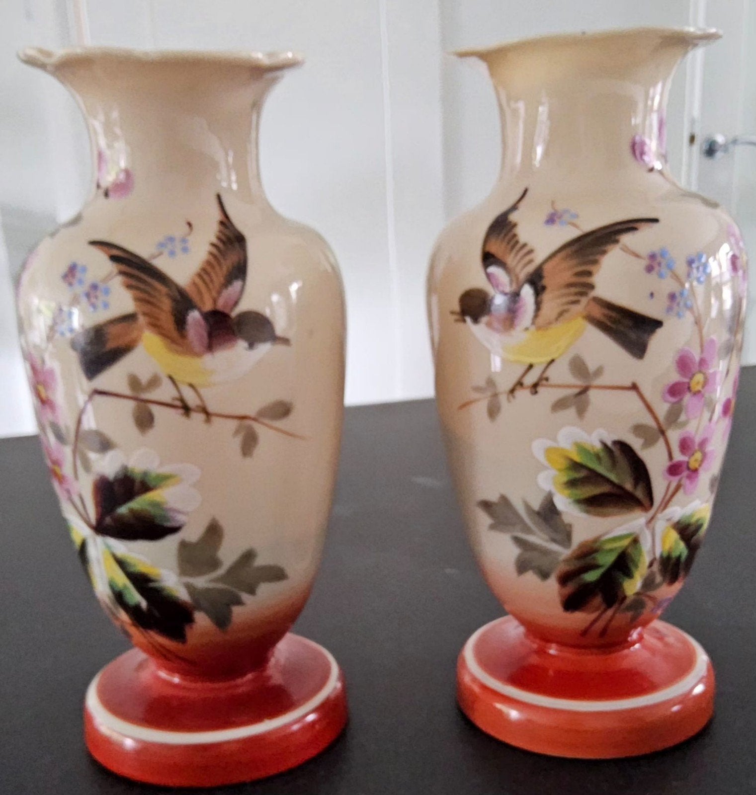 Set van 2 antieke vazen met vogel- en bloemmotief, Antiek en Kunst, Ophalen