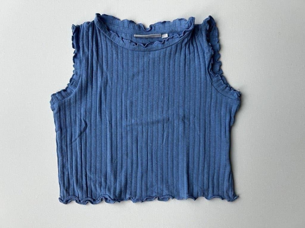 Frizzle by Bel&Bo geribbelde blauwe top maat 98, Ophalen of Verzenden, Zo goed als nieuw, Shirt of Longsleeve, Frizzle
