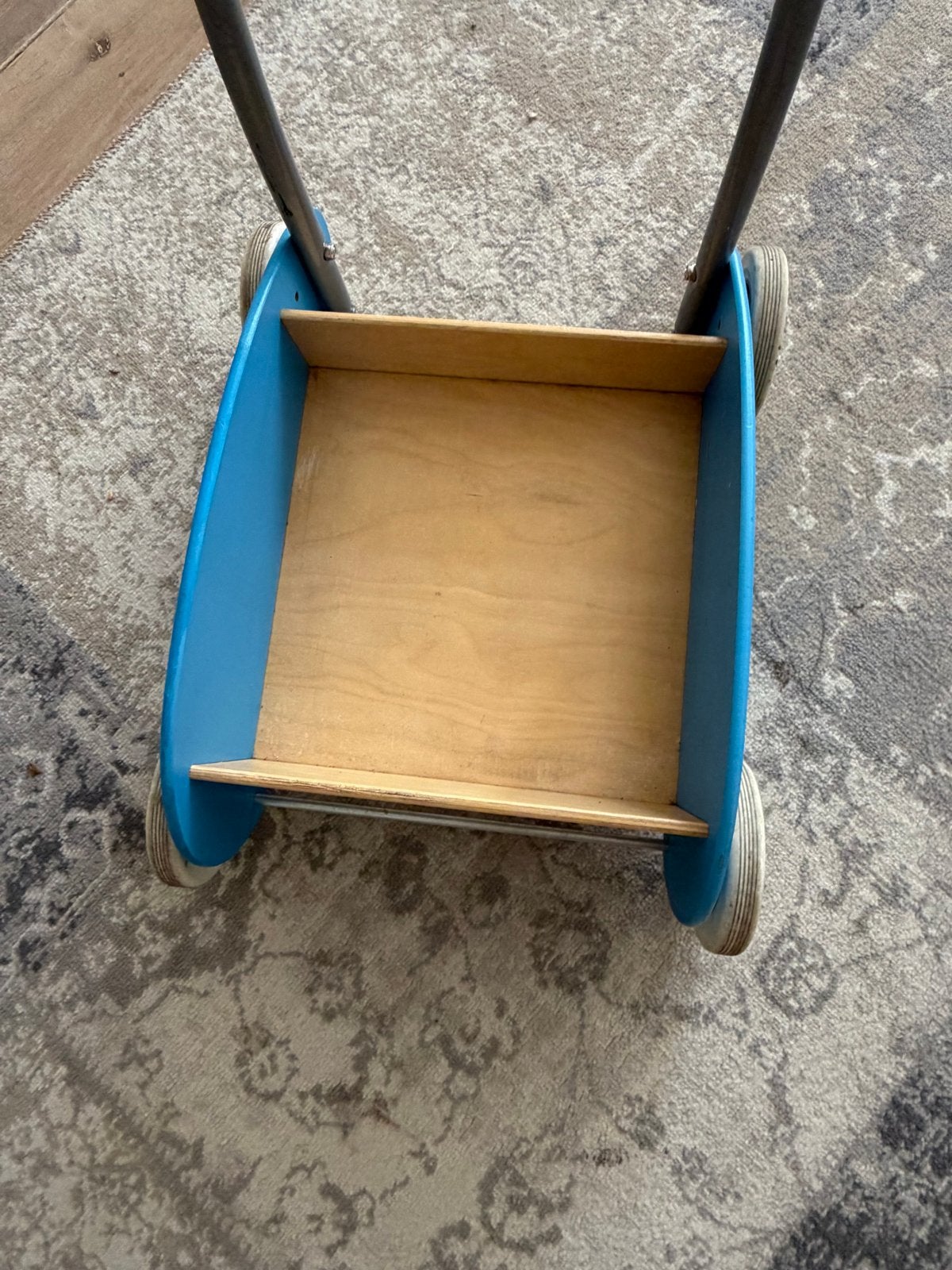 Houten loopwagen blauw - Stevige loopkar voor baby's, Ophalen of Verzenden, Gebruikt, Overige typen, Met wieltjes