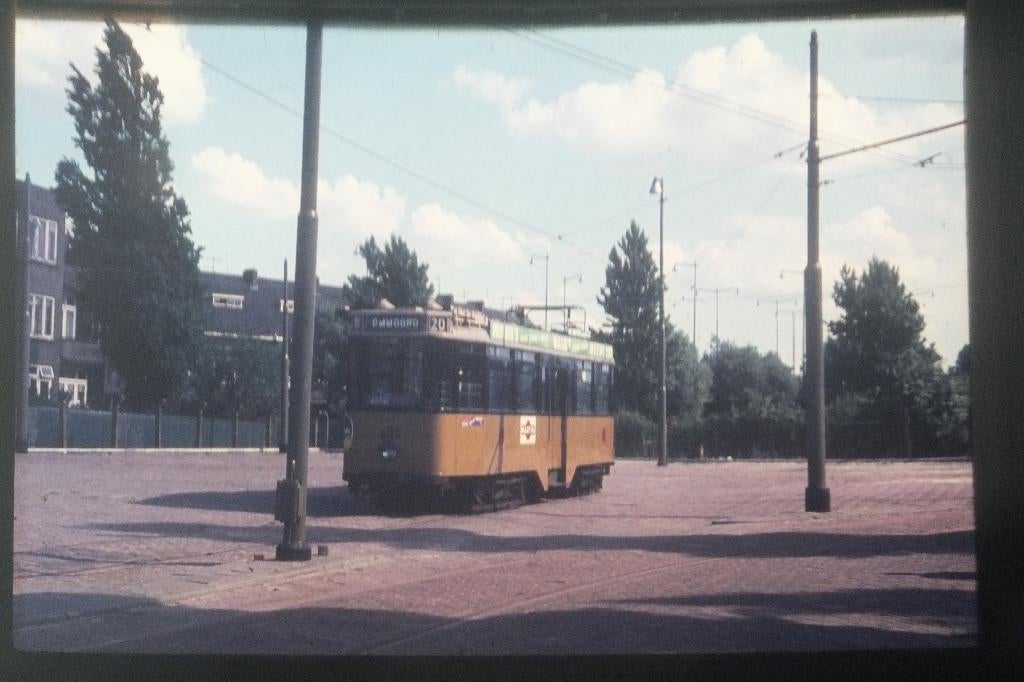 Dia 4-asser 405 RET Rotterdamse Electrische Tram Rotterdam, Ophalen of Verzenden, Gebruikt, Tram, Kaart of Prent