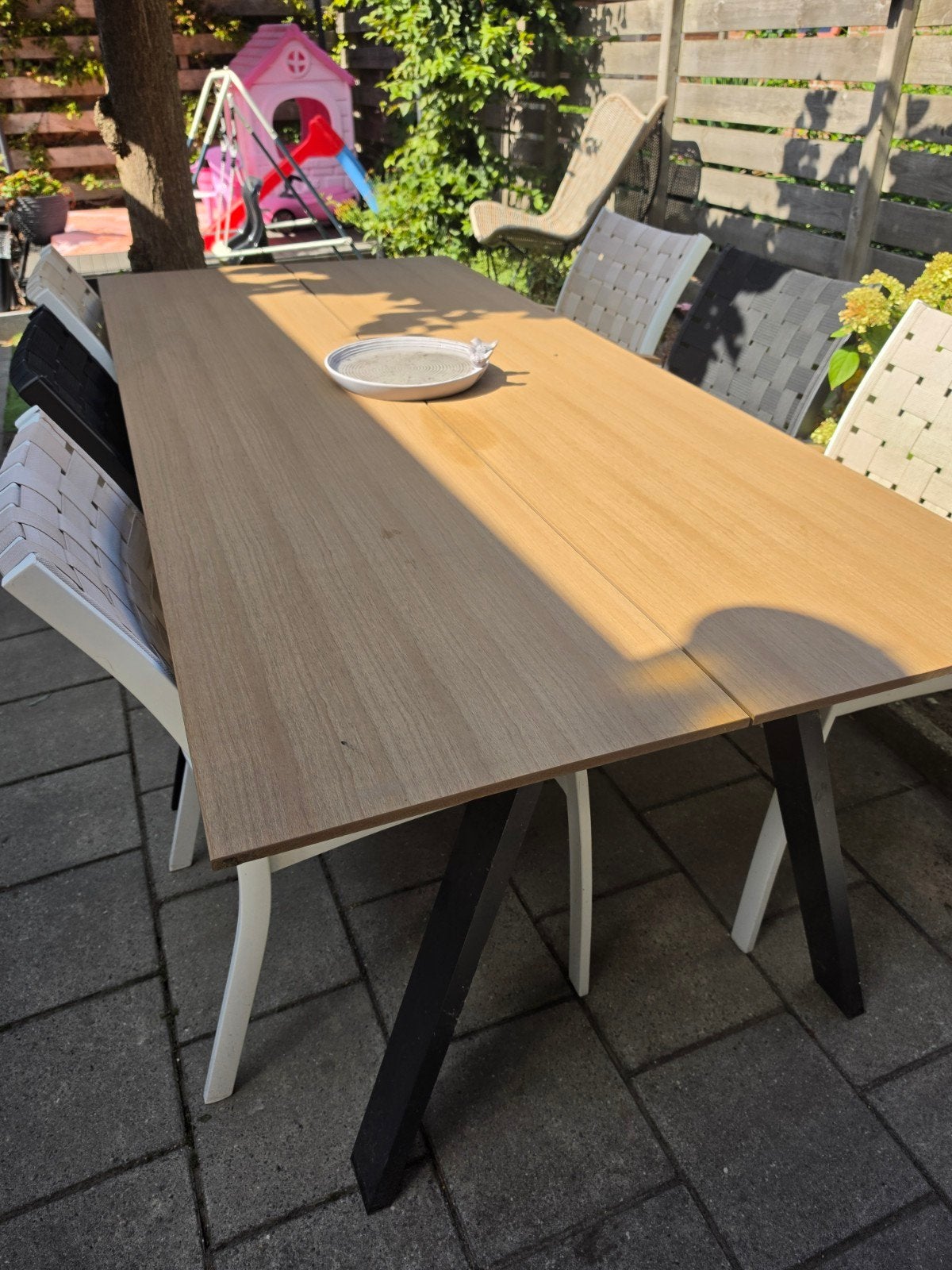 JYSK Fausing tuintafel B100xL220 naturel met zwarte poten, Ophalen, Gebruikt, Rechthoekig, Hout