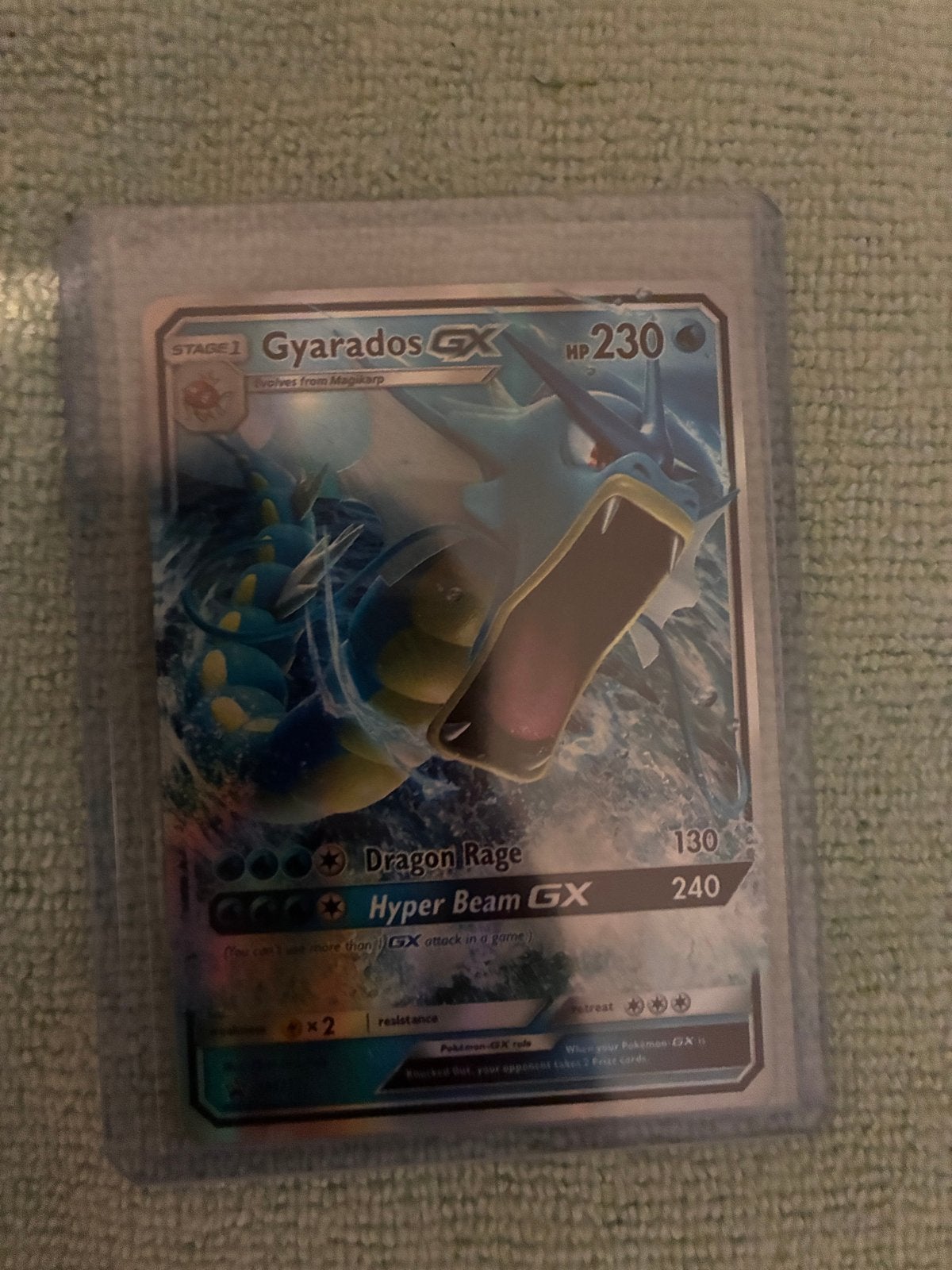 Gyarados GX Pokemon Kaart, Ophalen of Verzenden, Zo goed als nieuw, Losse kaart, Foil