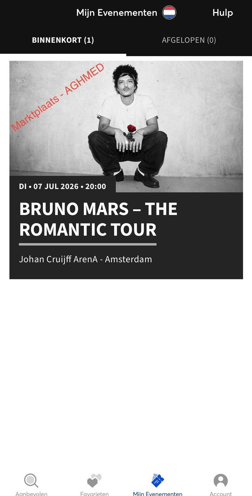 2x Bruno Mars Tickets 7 juli; Vak 426, Rij 19 - Naast elkaar, Tickets en Kaartjes, Concerten | Pop, Twee personen, Juli