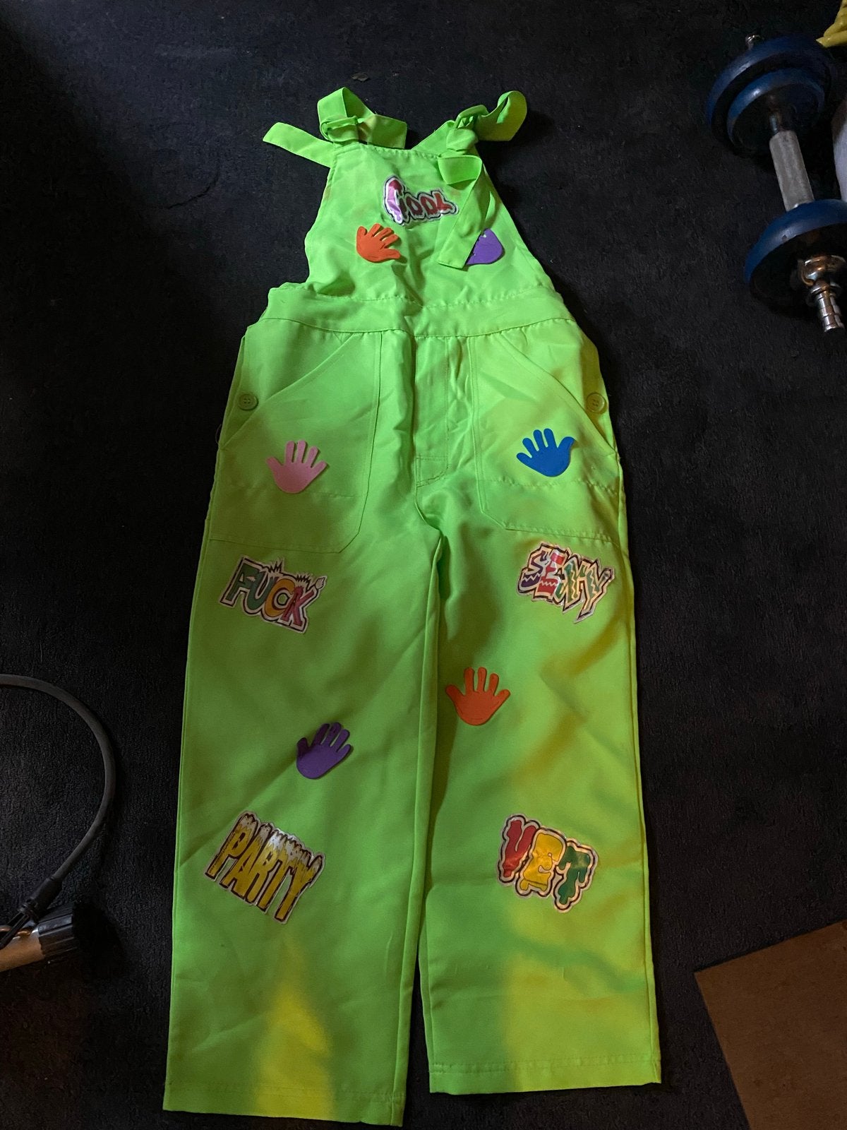 Groene tuinbroek maat 140 - Ideaal voor feest/verkleed, Ophalen of Verzenden, Gebruikt, Jongen of Meisje, Broek