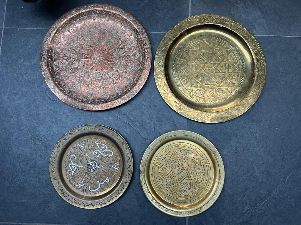 Marokkaans handwerk wandbord koper vintage oosters, Ophalen of Verzenden