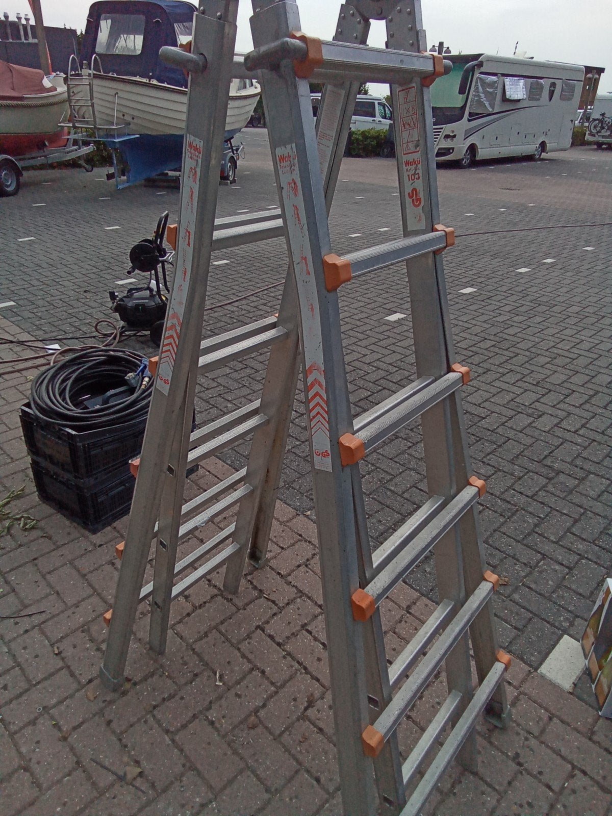 Waku 6 treden schuif knik lader, Doe-het-zelf en Verbouw, Ladders en Trappen, Ophalen of Verzenden
