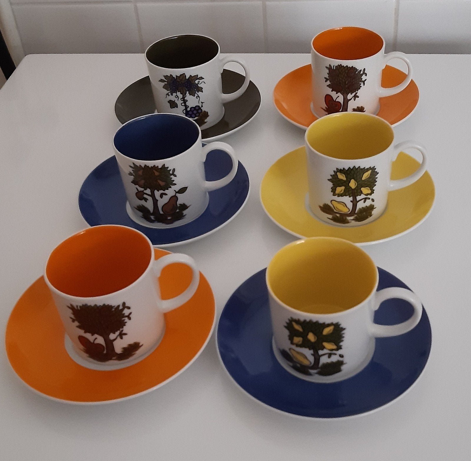 Fine Seyei China Mid-Century Serviesje - 6 Kop en Schotels, Gebruikt, Overige merken, Vintage, Ophalen of Verzenden