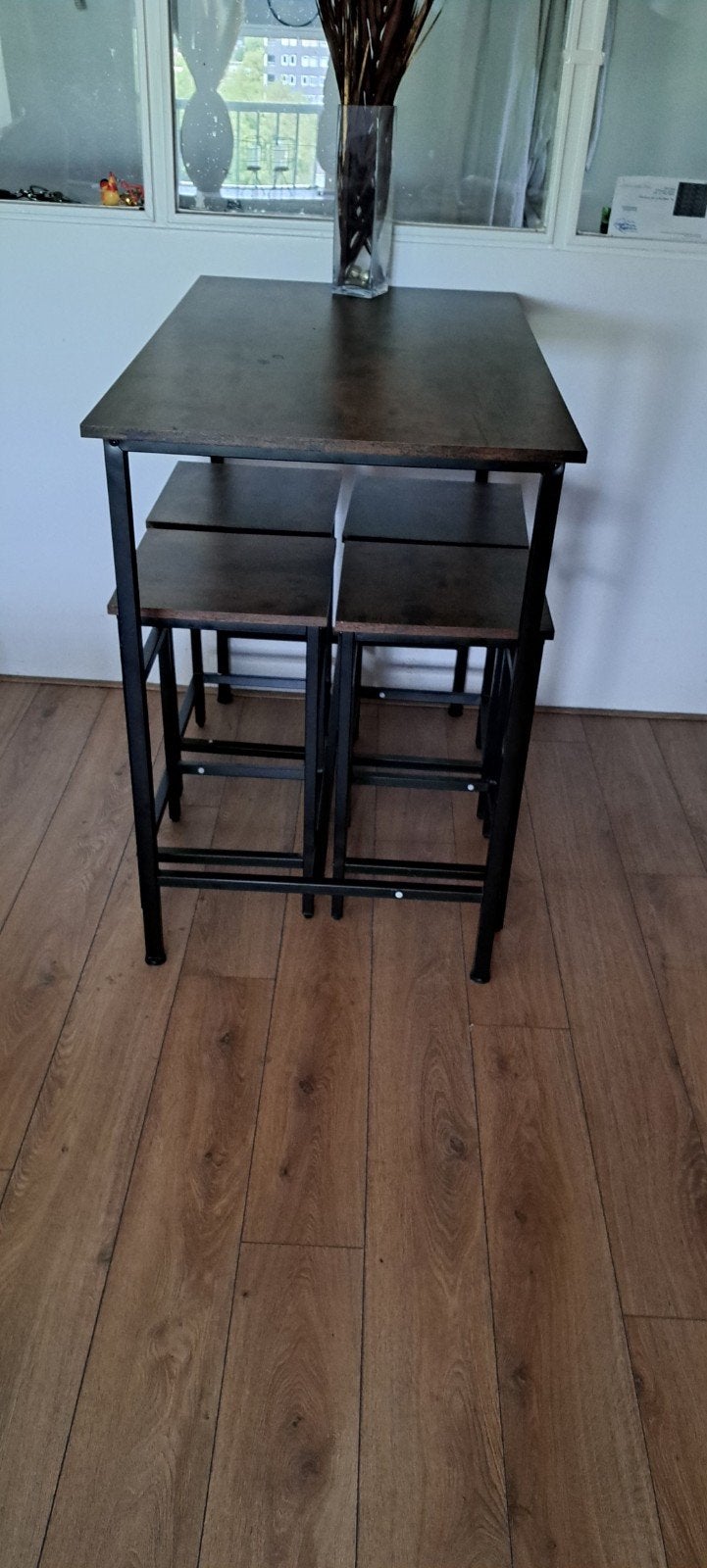 Bartafel met 4 krukken - Ideaal voor borrels, Ophalen, Zo goed als nieuw, 90 cm of meer, 4 krukken