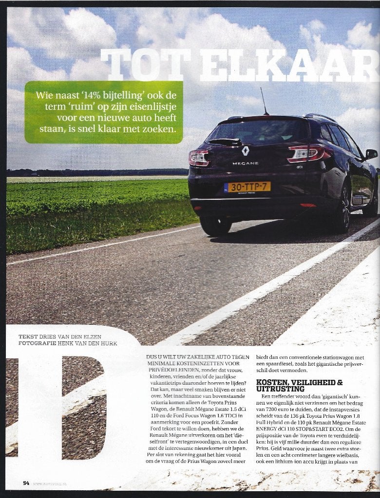 Autovisie Renault Megane Estate versus Toyota Prius Wagon, Ophalen of Verzenden, Gelezen, Overige merken