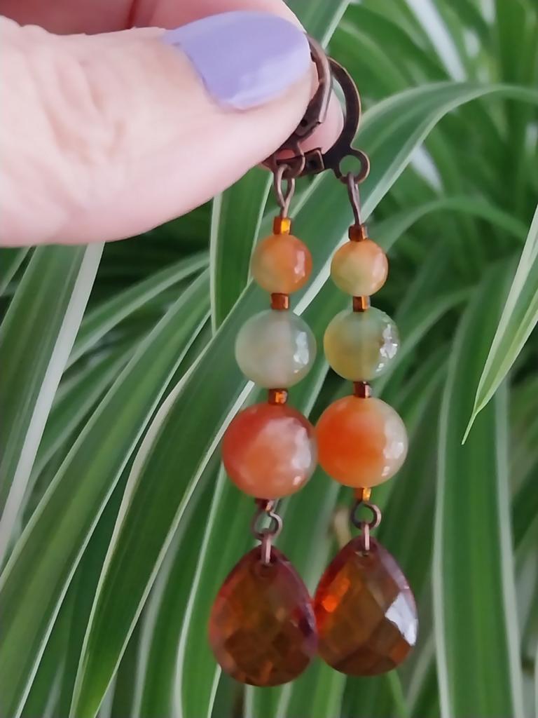 Oranjegroene natuursteen oorbellen #38865, Sieraden, Tassen en Uiterlijk, Oorbellen, Overige materialen, Hangers, Verzenden, Oranje