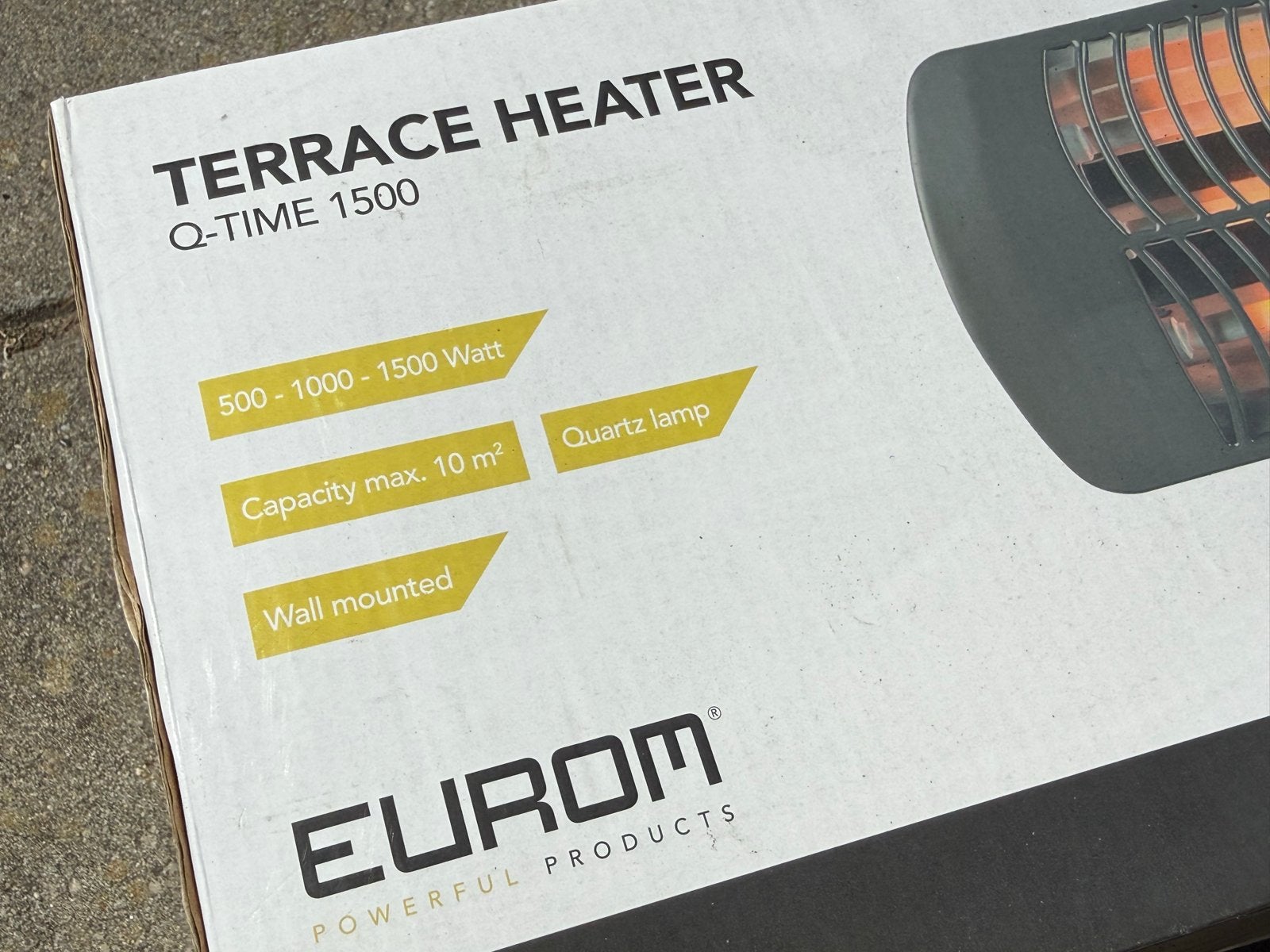 Eurom Q-Time 1500 Terrasverwarmer - Nieuw in doos, Ophalen, Nieuw, Elektrisch, Wand