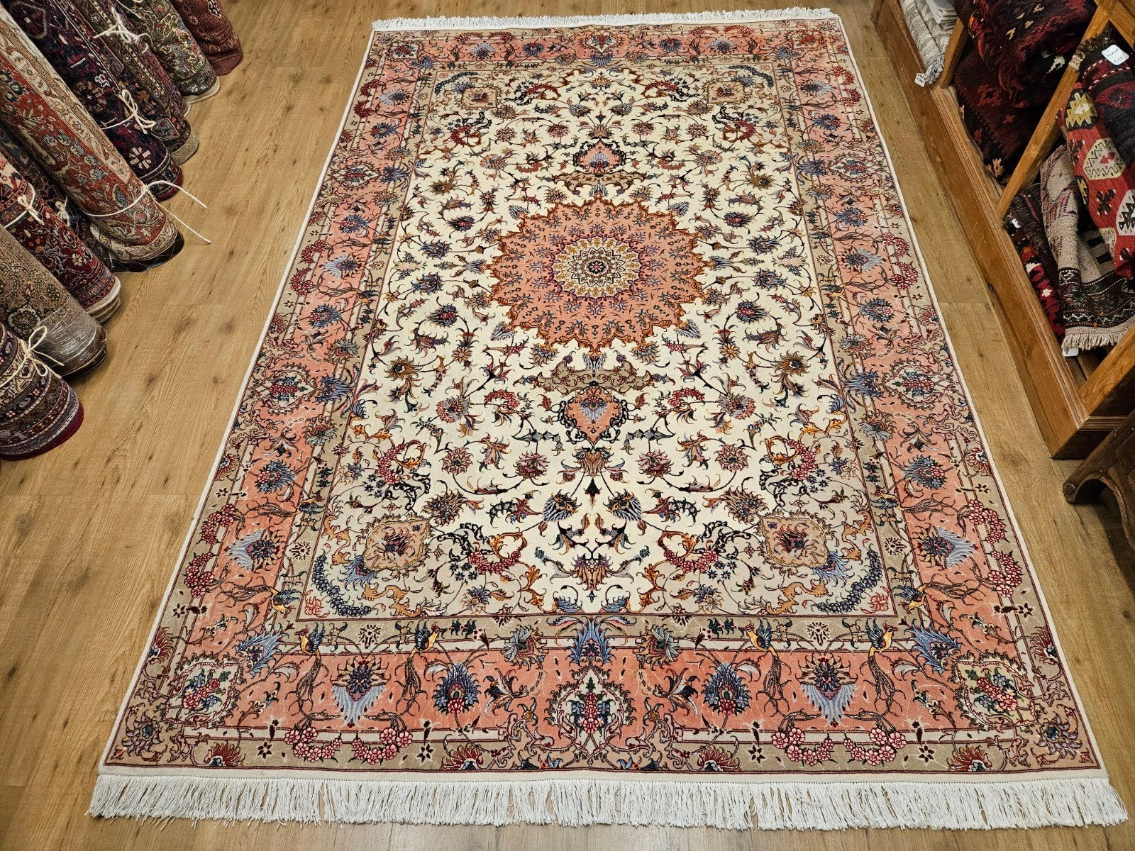 Vintage handgeknoopt perzisch tapijt tabriz 50raj 320x201, Info@SlatsAntiek.nl, Tweedehands, Perzisch, 200 cm of meer