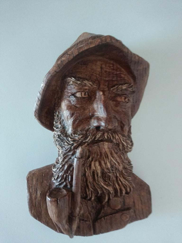 Vintage, pijp rokende man, wandbeeld, Antiek en Kunst, Kunst | Beelden en Houtsnijwerken, Ophalen, Kunststof, Wanddecoratie, 20 - 50 cm