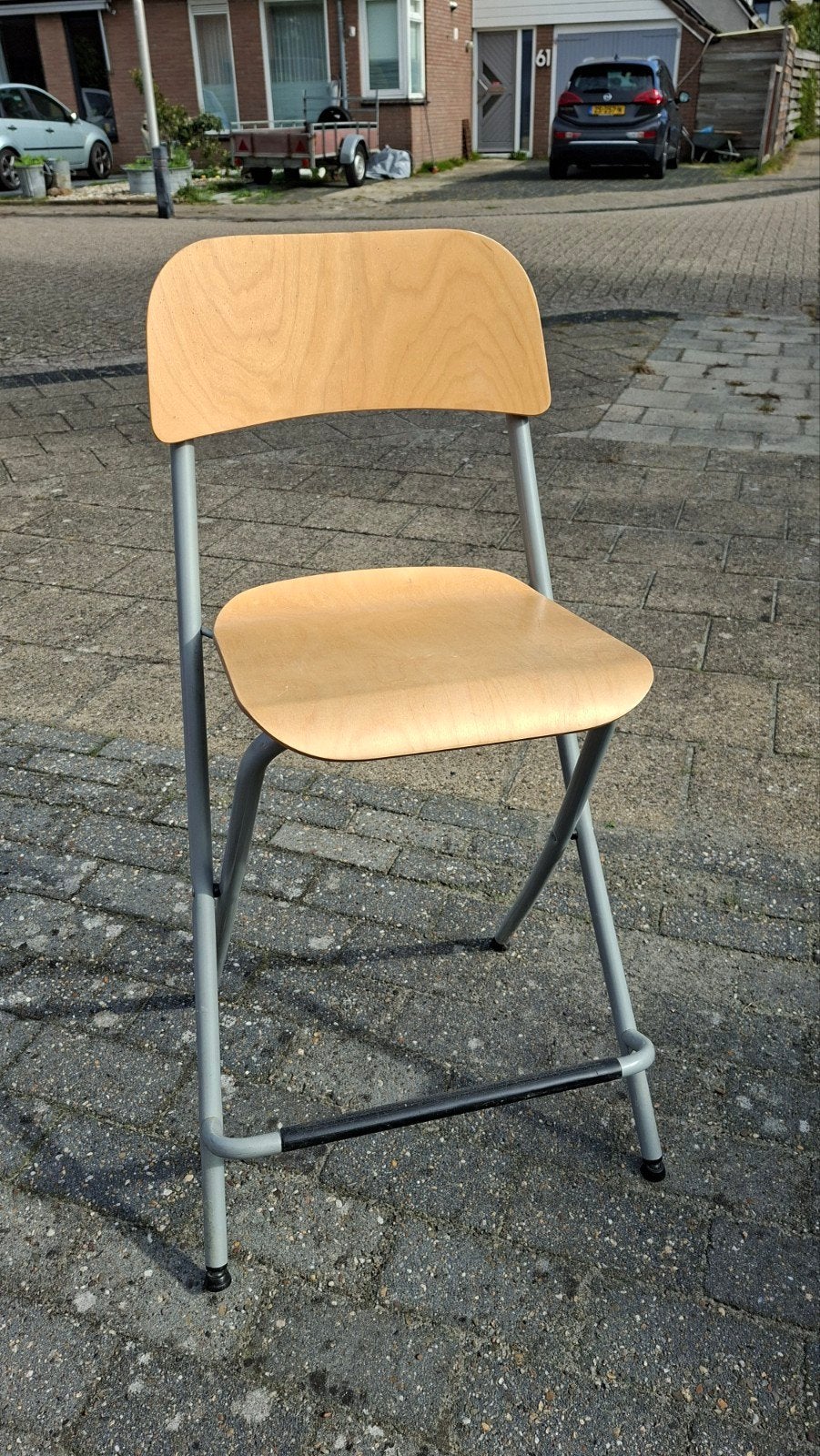 Twee inklapbare barkrukken, Huis en Inrichting, Ophalen, Met voetsteun, 60 tot 90 cm, Hout