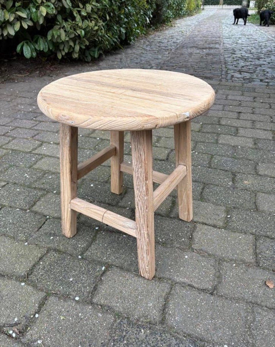 Stoere elmwood kruk - tafel, Ophalen, Zo goed als nieuw, Nvt, Nvt