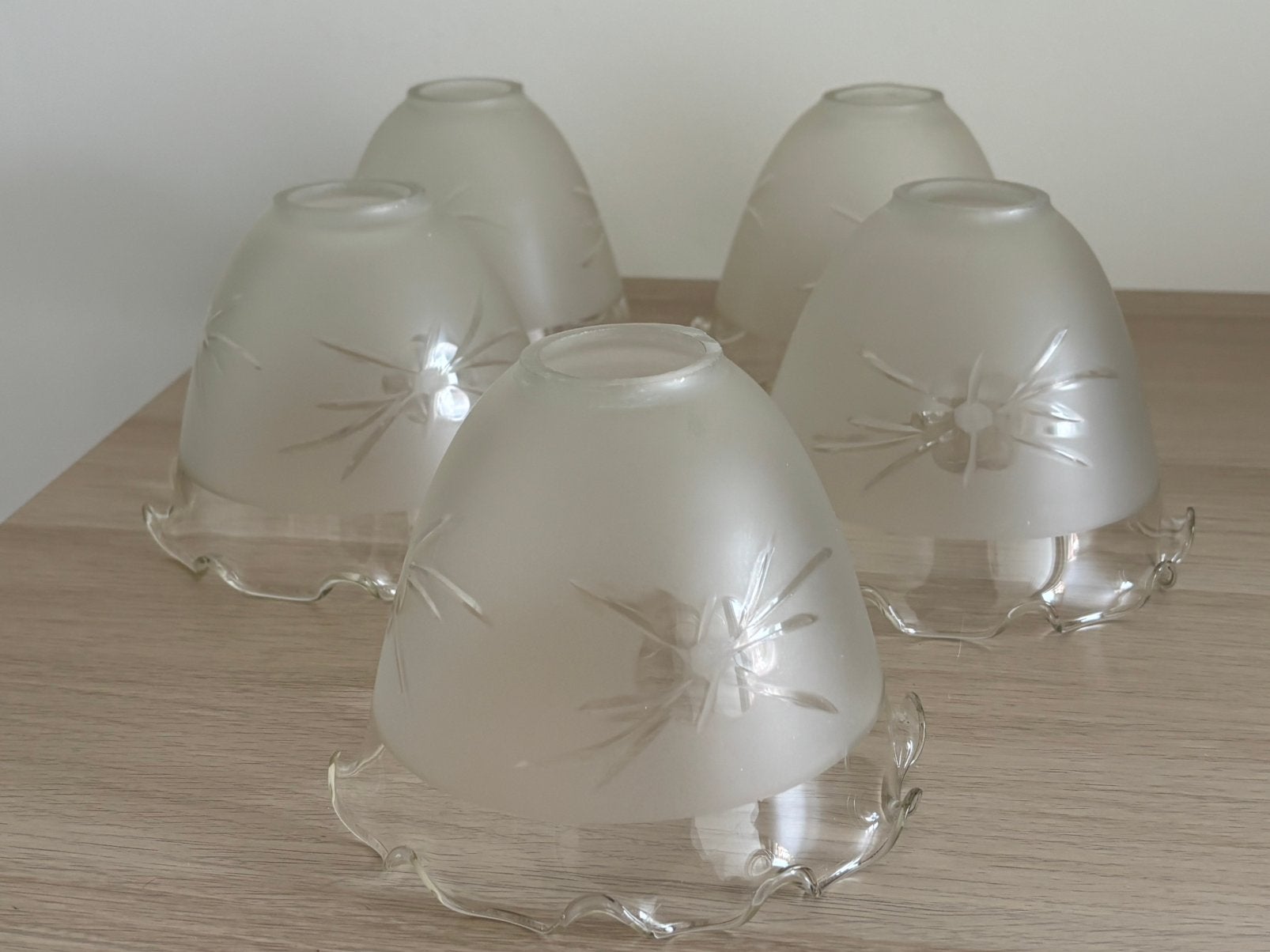 5 mooie vintage glazen lampenkapjes, Huis en Inrichting, Lampen | Lampenkappen, Ophalen of Verzenden, Zo goed als nieuw
