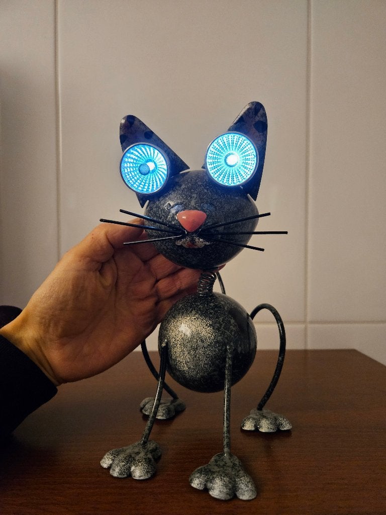 Metalen solarlamp "kat" - grijs, Ophalen, Zonne-energie, Minder dan 50 watt, Staande lamp