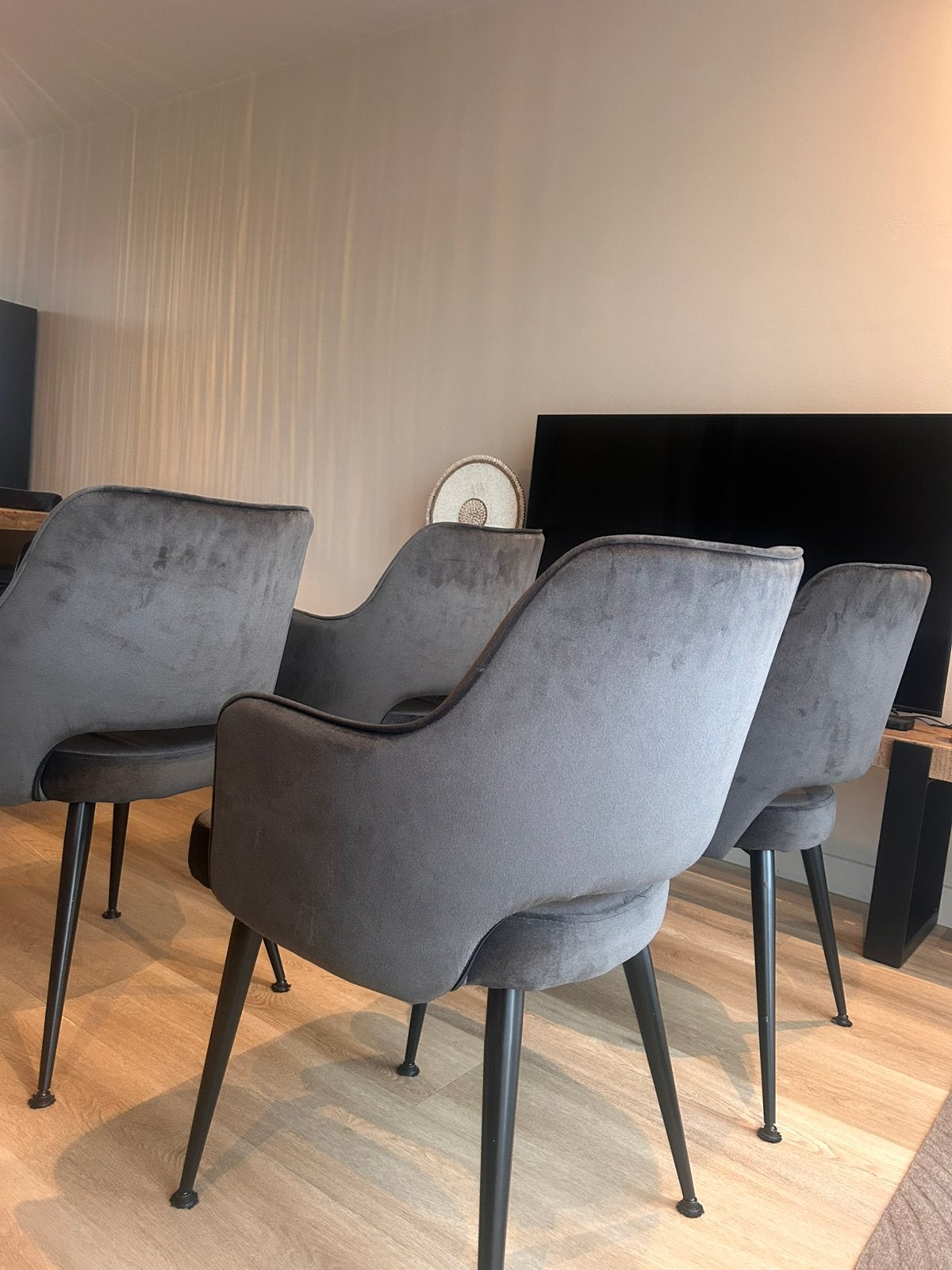 Eetkamerstoel Puck Antracietgrijs (8stuks), Ophalen, Zo goed als nieuw, Vijf, Zes of meer stoelen