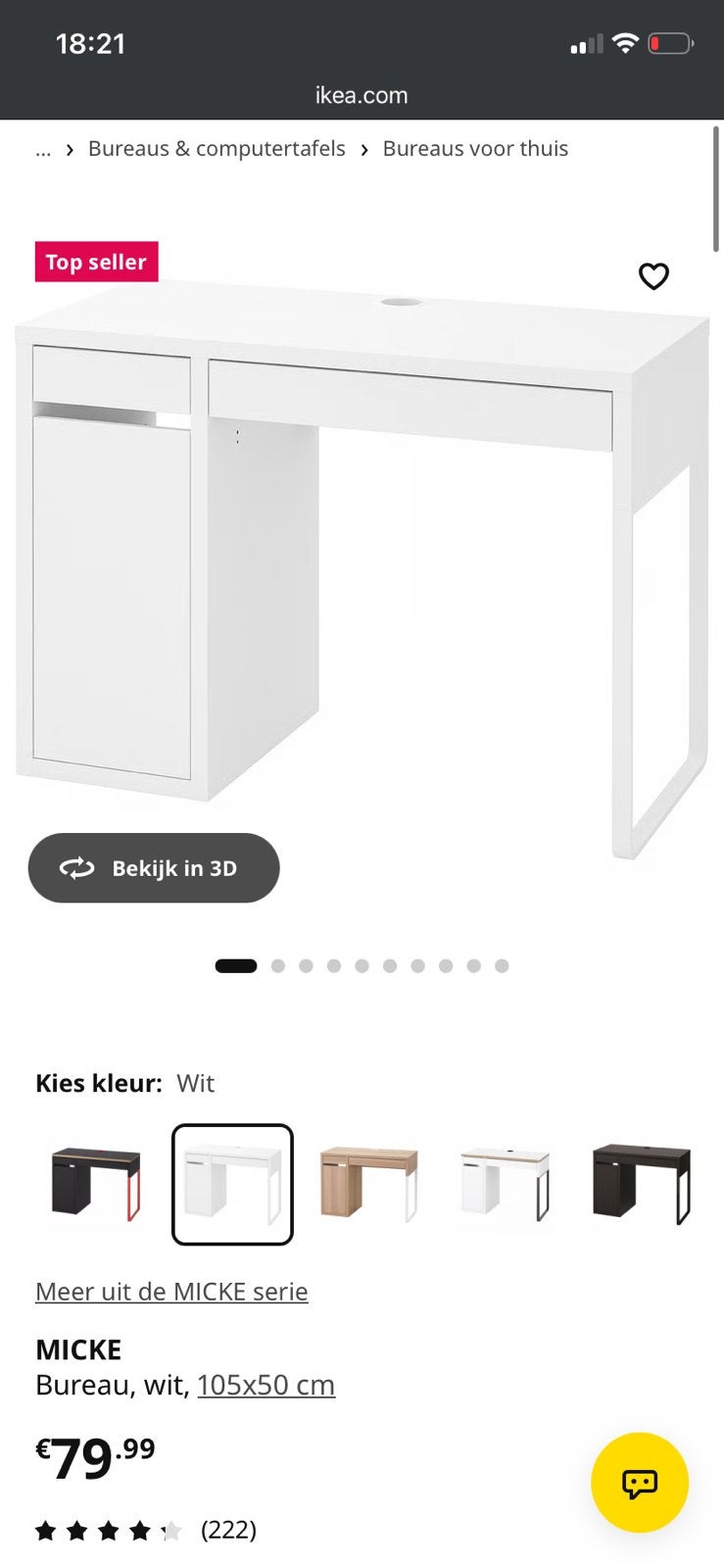 Ikea bureau micke 50 euro, Ophalen, Zo goed als nieuw